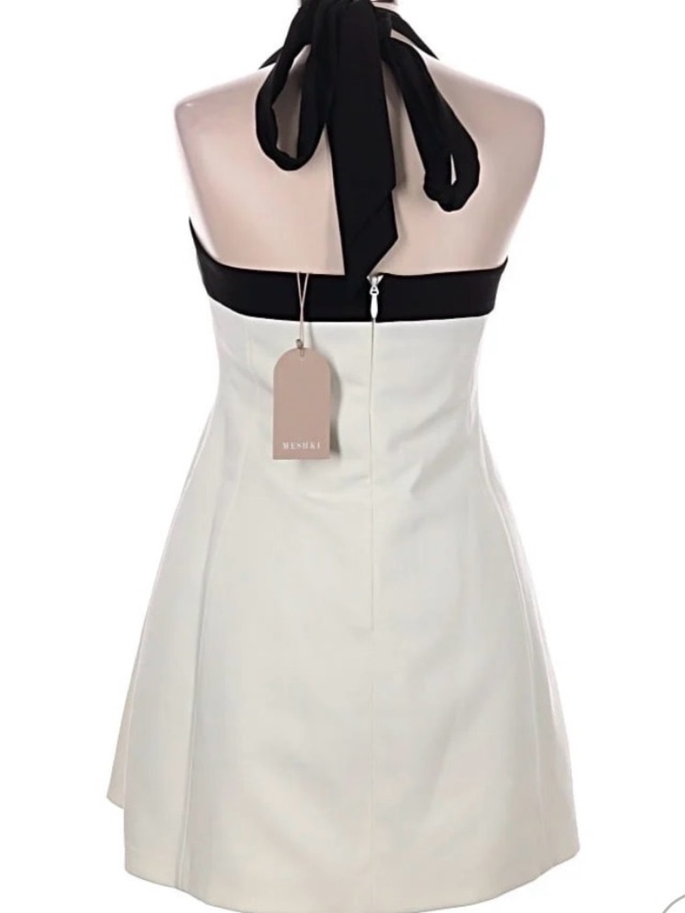 Meshki Black & White Halter Dress- ties in the back for a bow!! Size S worn once - Picture 2 of 5
